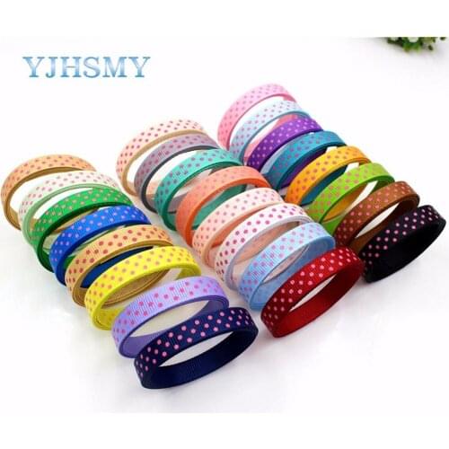 YJHSMY 181171,10 mm 20 yards Solid color dots Ribbons Thermal transfer Printed grosgrain Wedding Accessories DIY material
