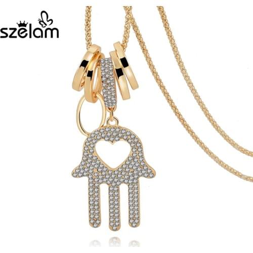 2019 Hot Sale Gold Hand Pendant Women Crystal Necklace Punk Style Friendship Necklace For Female Collares Populares Sne160125