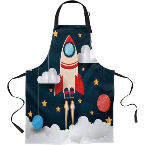 Outer Space Cartoon Cute Spaceship Rocket Aprons for Women Men Kid Cooking Baking Apron Kitchen Utility Equipment Accessories