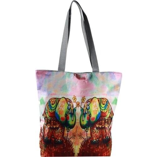 Reusable Shopping Bag Casual Beach Bags Simple Shoulder Bags Women Elephant Printed Tote Leisure Handbag