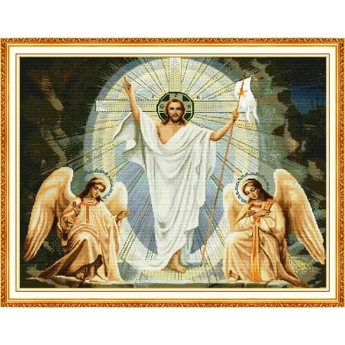 Joy Sunday Needlework Embroidery DIY printed canvas Cross stitch kits 14CT DMC Jesus & angels Cross-stitch Sets Gift Home decor