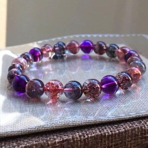 Natural Lepidocrocite Quartz Super 7 Rutilated Quartz Bracelet 8.2mm Woman Men Clear Round Beads AAAAAA
