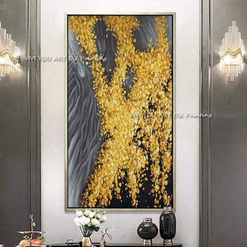 New Large Size Handmade Gold Foil Abstract Oil Painting Canvas Paintings Art Wall Picture For Home Living Room Decor Gift