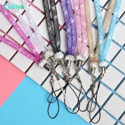 New mobile phone lanyard strap Bling crystal luxury diamond Candy color hanging neck rope telephone belt chain Bracele200pcs/lot