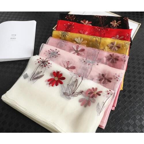 2020 Solid Silk Women Scarf Winter Warm Wool Shawls Lady Wraps Bufanda Floral Pashmina Luxury Embroidery Scarves Hijab Foulard