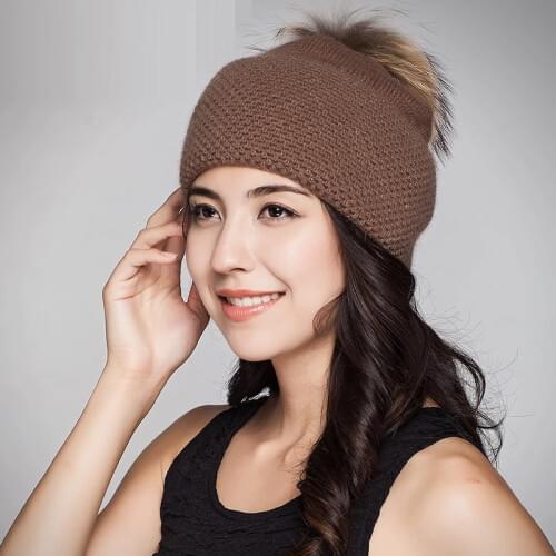 New Arrival Women 's Winter Wool Hat Female Knitted Woolen Hat Female New Version Warm Raccoon Fur Ball Hat B-7613