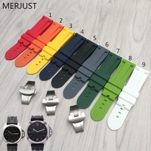 MERJUST 24mm Yellow White Black Orange green Waterproof Silicone soft Rubber Replacement Watch Band Strap For PAM Luminor