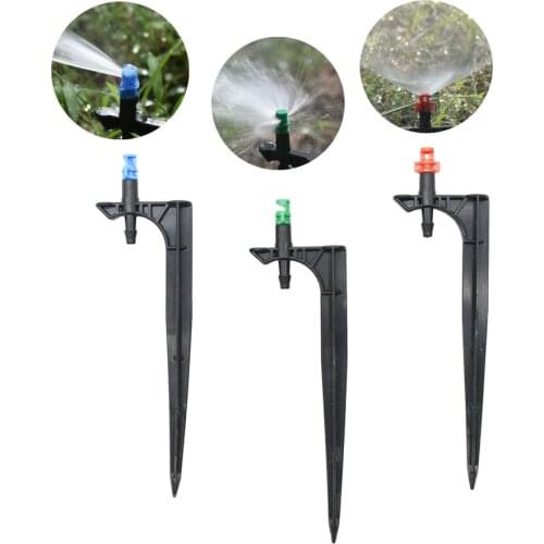 20pcs 90/180/360 Degrees Misting Nozzles With support on 15cm Stake 1/4'' Barb Garden Irrigation Sprinklers for Agriculture Farm