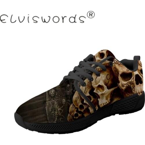 ELVISWORDS 2019 Flats Shoes Print on Demand Male Shoes Trend Skull Pattern Cusual Black Sneakers Comfortable Lightweigt Shoes