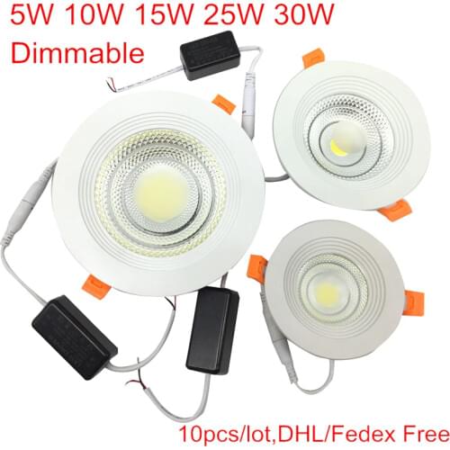 Ultra Bright 5w 10w 15w 25w IP44 LED COB downlight Dimmable Recessed LED Ceiling Spot light Warm/Natural/Cold White DHL Free