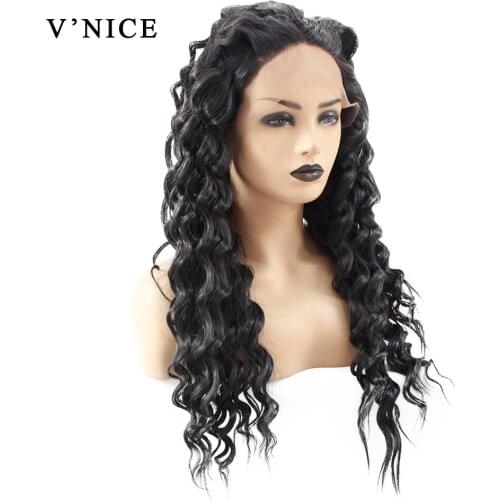 V'NICE Synthetic Lace Front Curly Wigs for Black Women Natural Glueless Middle Part Black Color Wigs Heat Resistant Fiber Hair