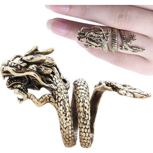 2021 Vintage Dragon Ring Jewelry Trendy Men Gothic Dragon Shaped Finger Ring Punk Adjustable Open Party Ring Female Gift