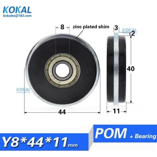 [Y0844-11]10PCS high loading 608 bearing pulley floor tile display cabinet, groove, track iron shim ring nylon wheel 8*44*11