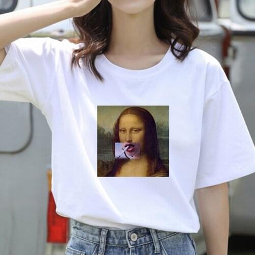 Women New summer spoof Mona Lisa Printing T Shirts Women Aesthetics funny Tshirts Casual Short Sleeves Tops t-shirt