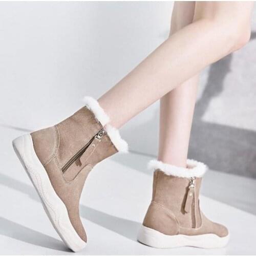 YourSeason Genuine Leather New 2020 Warm Ladies Zip Shoes Round Toe Sewing Casual Ankle Platform Women Winter Snow Boots