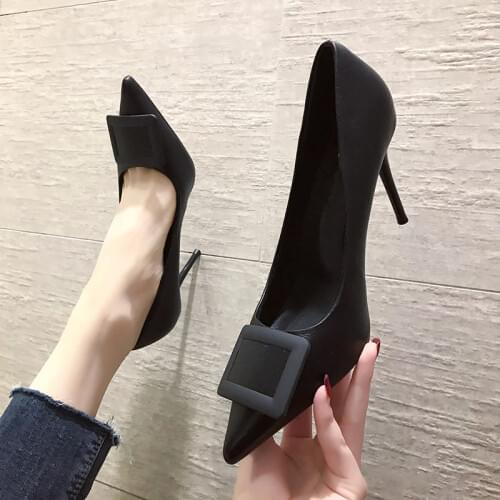 Women Pumps Fashion Spell Color Square Buckle High heels Single Shoes Female Spring Patent leather Wedding Party shoes W32-14