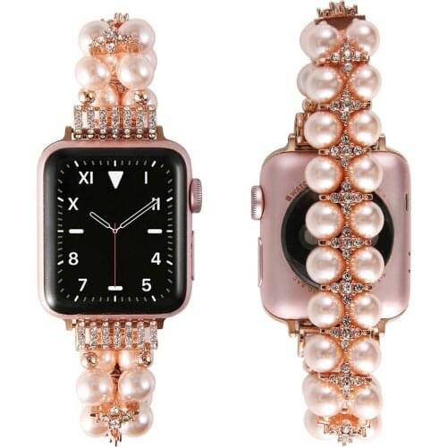 Women Elastic Pearl Band for Series Iwatch SE/6/5/4/3 Bracelet Handmade Band for For Apple Watch Strap 42/44/40/38mm Solo Loop