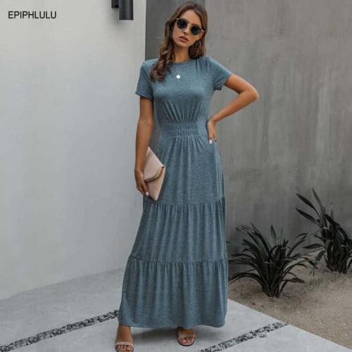 2021 Summer Maxi Dress Women High Waist Elegant Party Dress Ladies A Line Short Sleeve Long Robes Femme 2XL