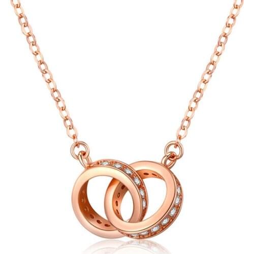 2021 Fashion Silver White-plated 18k Rose Gold Double-ring Necklace For Women Clavicle Chain Small Fresh Forest Line Jewelry