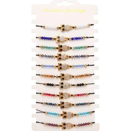 12 Pcs/Sets Colorful Crystal Owl Bracelet 2021 Fashion Bead Multilayer Cuffs Adjustable Thin Bracelet for Women Pulseras