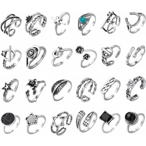 2018 Tibetan Vintage Rings For Women Retro Stone Hexagram Zircon Lady fashion Antique Ring Female Finger Toe Rings Birthday Gift