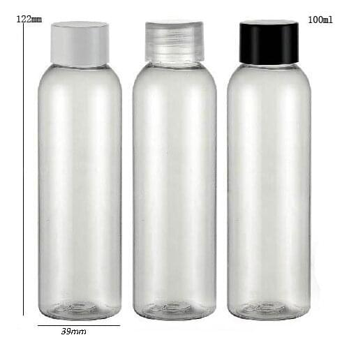 24 x 100ml Clear Transparent Round Shoulder Plastic Lotion Cosmetic and Shampoo Packaging with Screw Cap