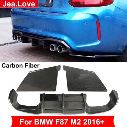 3 PCS M Style Real Carbon Fiber Material Rear Bumper Lip Tail Decoration Protector Diffuser For BMW F87 M2 2016 Up Car Styling