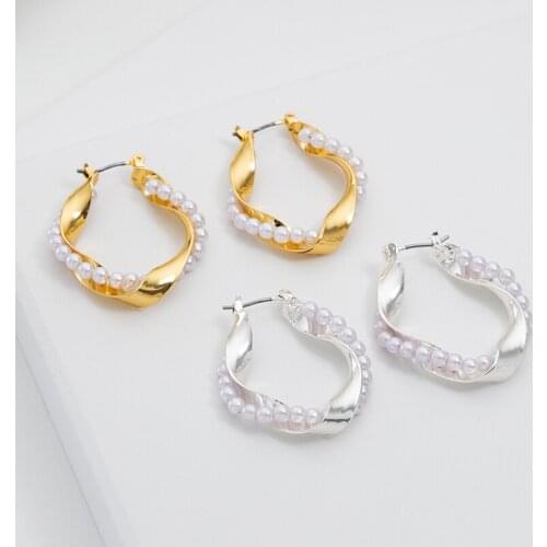 Bijoux beaded twist pearl Hypoallergenic Branded Bijoux Earrings Women Designs Dubai Jewelry Hoop Earrings