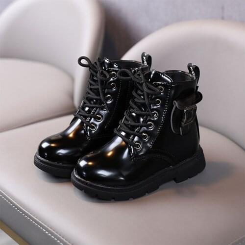 PU Leather Girls Martin Boots 2021Winter Autumn New Little Princess British Style Fashion Children Pockets Short Boots