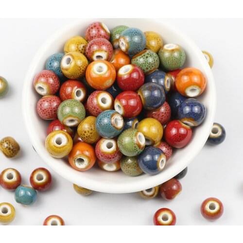 JHNBY 100pcs Flower glaze ceramic beads 6/8/10/12MM Round Porcelain Spacer Loose beads for Jewelry bracelets making DIY Finding