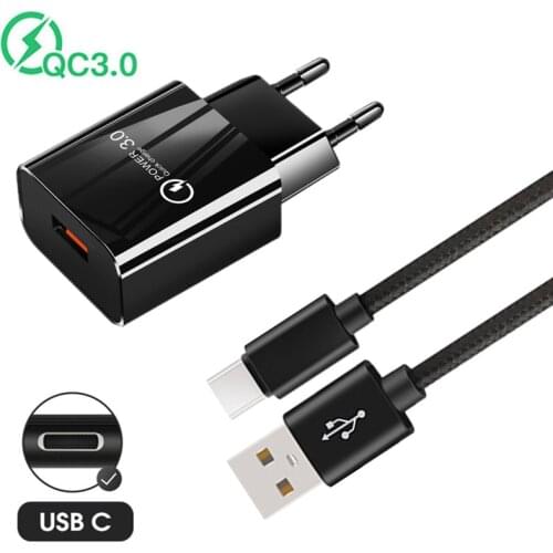 QC 3.0 Fast Charger USB Adapter Type C USB Cable For Huawei Y9a Y8p Y9 Prime 2019 P Smart 2021 8 honor 20 s Mobile Phone Charger