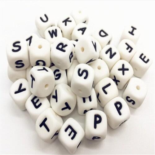 26pcs/lot Silicone Letter Beads Baby Teether For Name On Pacifier Chain Clips 12MM Chewing Alphabet Beads Necklace Teething Toys