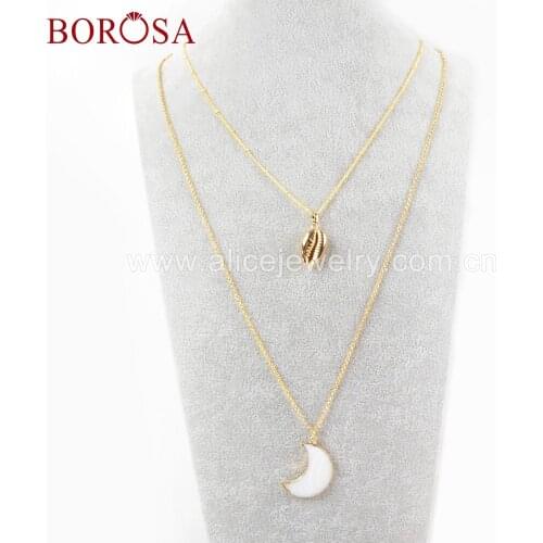 BOROSA 4PCS Handmade Narural full gold Cowrie Shell Layer Chain Necklaces 30"Chain white Shell Pendant Necklace Jewelry G1671