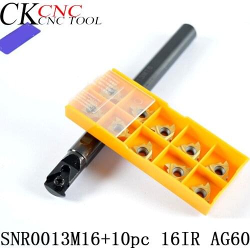 1 Set SNR0013M16 CNC Tool Holder Boring Bar + 10pcs 16IR AG60 3/8" turning tools carbide insert with Wrench For Lathe Threading
