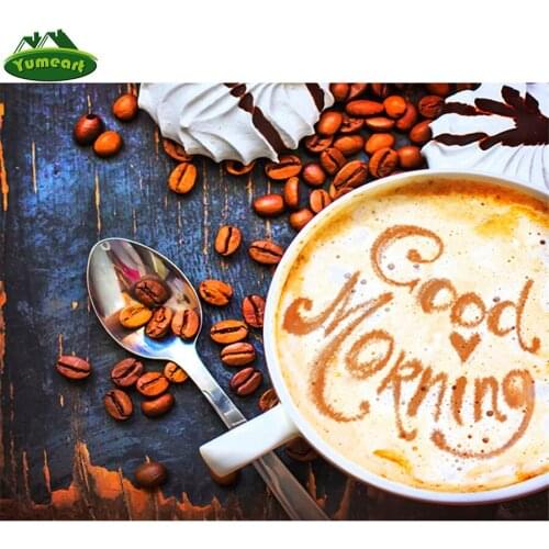 Good Morning Full Square Diamond Painting Cross Stitch Coffee 3D DIY Diamond Embroidery Sign Store Full Drill Diamond Mosaic Cup