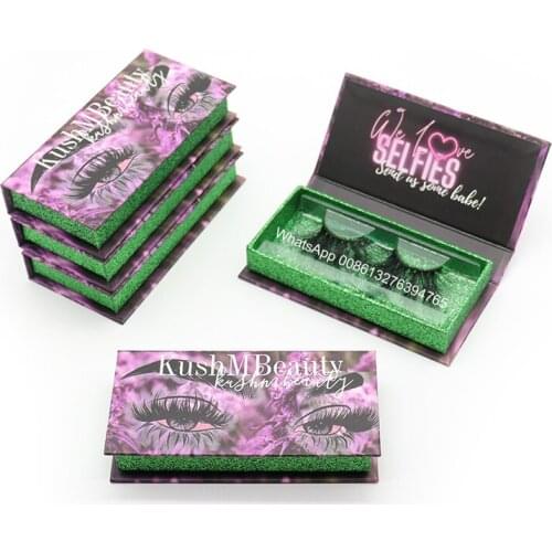 Purple Plant Eyelash Empty Box Free Lash Tray Mink Lashes Natural Dramatic Eyelashes Extension Custom Empty Eyelash Package Box