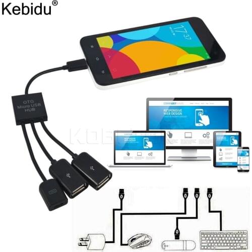 Kebidu OTG 3 Port Micro USB Power Charging Hub Cable Spliter Connector Adapter For Smartphone Computer Tablet PC