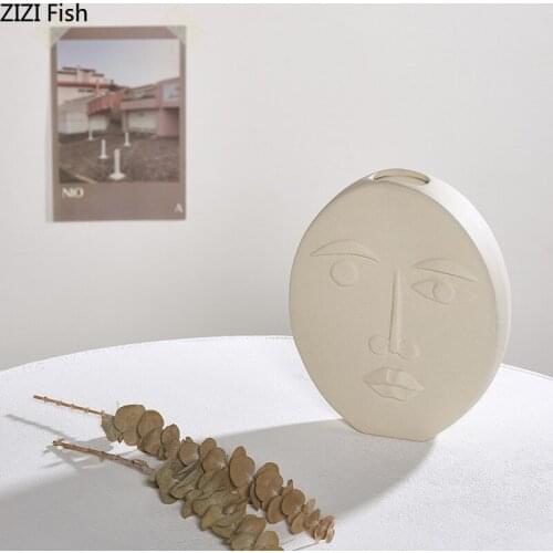 Ceramic Vase Abstract Human Face Decorative Tabletop Vases Desk Decor White Porcelain Flower Arrangement Floral Home Decoration