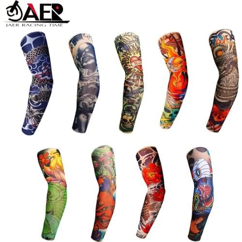 JAER Outdoor Motorcycle 3D Tattoo Printed Arm Sleeves Sun Protection Bike Basketball Compression Arm Warmers Ridding Cuff Sleeve