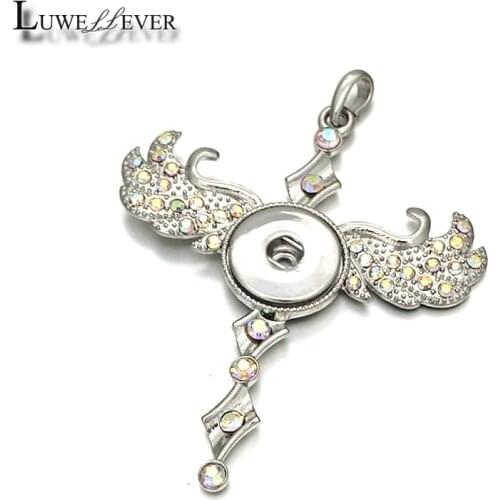 Luwellever Cross Crystal Pendant Interchangeable Ginger Necklace 244 Fit 18mm Snap Button Charm Jewelry For Women Gift