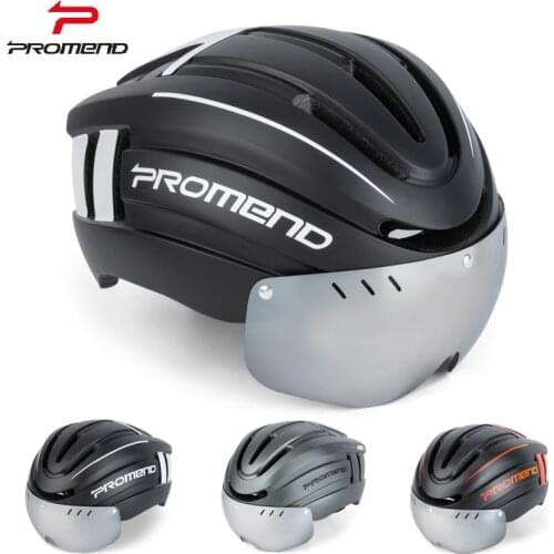 Promend magnetic goggles riding helmet multi-lens with warning light USB charging road bike mtb helmet bicycle equipment