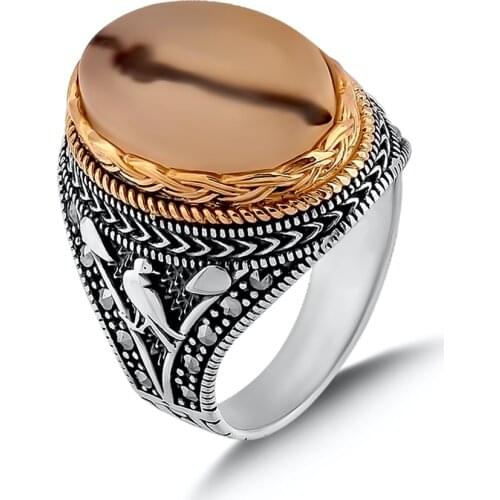 Bird Model Silver Men Ring Turkish Silver Ring Islamic Silver Jewelry Yemen Agate Gemstone Silver Ring