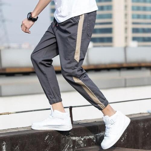 Fashion Men Sweatpants Zipper Pocket Jogging Casual Pants Men Ankle Tie Drawstring Waist Sports Ninth Pants Trousers Sweatpants