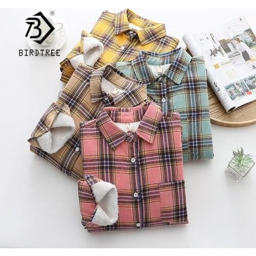 Fashion Thick Velvet Plaid Shirts Women Winter Warm Thicken Blouses and Tops New Casual Loose Female Clothes Outwear T18706X