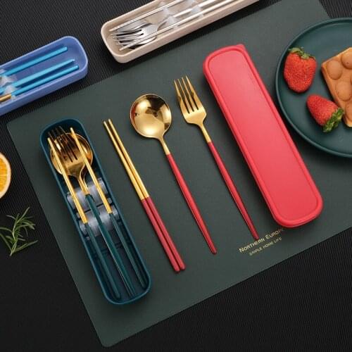 Three-piece Stainless Steel Portable Tableware Set Student Outdoor Lunch Portable Spoon Chopsticks Set