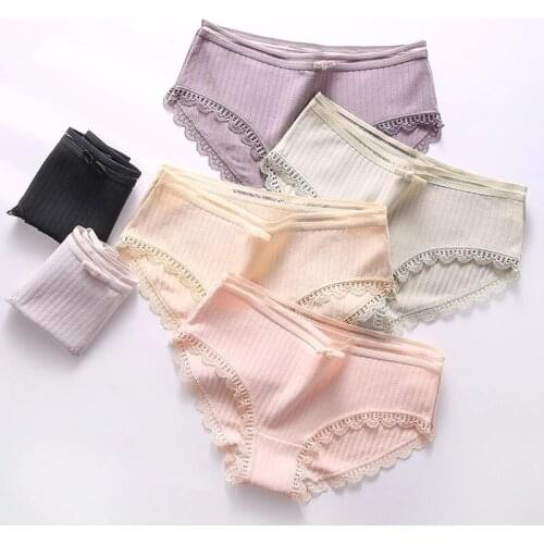 LANGSHA 5Pcs/Set Womens Panties Cotton Soft Underwear Lovely Bow Low-Rise Girls Breathable Briefs Ladies Seamless Lingerie