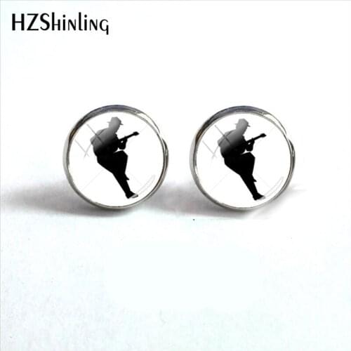 2018 NEW Black White Electric Guitar Stud Earrings For Woman Silhouette Of A Man Playing A Guitar Glass Cabochon Earrings HZ4