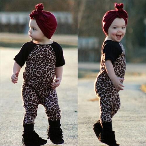 2020 New Spring Autumn Girls Romer Models Short Sleeves One-piece Clothing Baby Girl Leopard Climb Clothes Baby Girls Jumpsuit