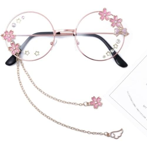 Lolita Cute Sweet Cherry Blossom Pendant Glasses Japanese Soft Girl Bow Round Frame Glasses Frame anime Cosplay exhibition