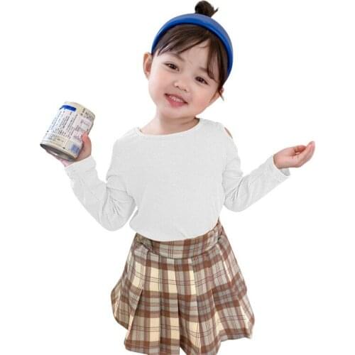 Autumn Baby Kids Girls Boys Solid Color Bottom Tops Children Clothes Blouses Off-the-shoulder shirts Long Sleeve Pullover 2021